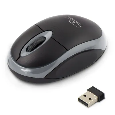 Produktbild von Titanum kabellose Computer-Maus mit USB-Funkempfänger (klein & handlich, 3 Tasten, Scrollrad, 1000dpi, grau)