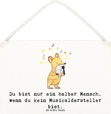 Produktbild von Mr. & Mrs. Panda Schild Musicaldarsteller Herz DIN A6 - Weiß - Geschenk, Holzschild, holzbild, kleine aufmerksamkeit, Türschild, Wandbild Holz