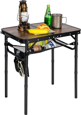 Produktbild von DigiRigi® Faltbarer Campingtisch – höhenverstellbar (26/42/51/67 cm), leichter tragbarer Klapptisch mit Unternetz & Seitentasche, Rahmen aus Aluminiumlegierung, wasserdichte MDF-Platte
