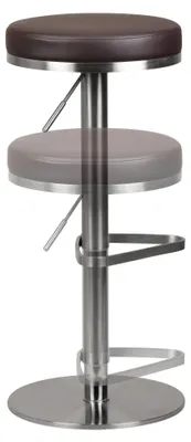 Zdjęcie produktu dla FineBuy Stołek barowy ze stali nierdzewnej, brązowy, z regulacją wysokości siedziska (57–82 cm), nowoczesny stołek barowy, obracany o 360°, stołek barowy z podstawą, stołek bistro, wysoki