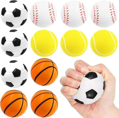 Produktbild von Mini-Sportbälle, 12 Stück, weiche Stressbälle 5 cm – Fußball, Basketball, Tennis und Baseball