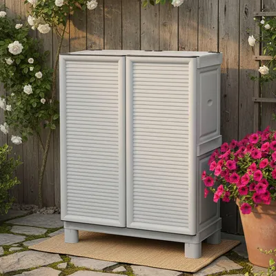 Immagine prodotto di Dmora Armadio da Esterno Arlinda 39x70x92h cm Grigio Chiaro, 2 Ante Resistente ai Raggi uv, Impermeabile  Italy