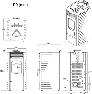 Produktbild von Nemaxx P9 Pelletofen Pelletkaminofen 11kW Kaminofen Heizofen Pellet Ofen Kamin Pelletheizung Heizgerät Kaminheizung Pellets -schwarz- WiFi-Ready