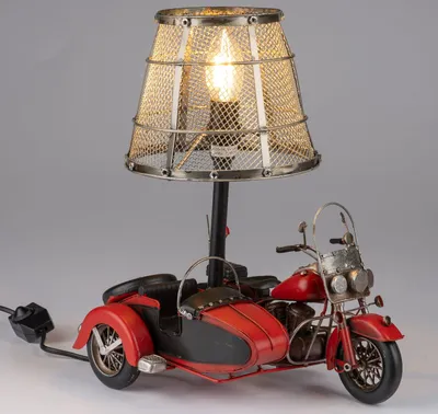 Produktbild von formano Motorrad Lampe Metall Tischlampe Design Leuchte rot im Vintage-Look 33cm