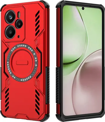 Obrázek produktu pro Magnetické pouzdro pro Realme 14, hybridní PC a TPU nárazník, větrací otvory pro odvod tepla pouzdro Červený