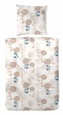 Produktbild von Edelflanell Bettwäsche Blumen beige/blau 135 x 200 cm
