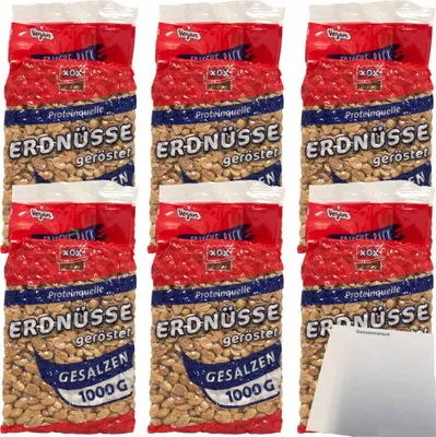 Produktbild von XOX Erdnüsse gesalzen schonend geröstet knackig lecker 6er Pack (6x1kg Beutel) + usy Block