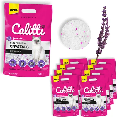 Obrázok produktu pre Calitti - Lavenda Silikátová podstielka pre mačky Antibakteriálny piesok pre mačky | Sada 8 8 x 3,8 l = 30 l