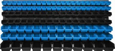Produktbild von Lagersystem Wandregal 1728 x 780 mm | 117 stck. Box | Stapelboxen Schüttenregal Sichtlagerkästen | Extra Starke Wandplatten | Regal Erweiterbar | Werkstattregal Lagerregal Werkstattwandregal Steckrega
