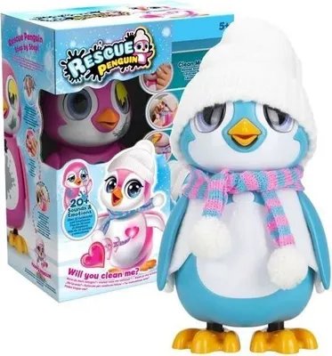 A toy penguin and its packaging are displayed.