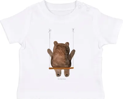 Produktbild von Mr. & Mrs. Panda Babyshirt Bär Schaukel 12. - 18. Monat - Weiß - Geschenk, , Teddy, T-Shirt, Baby Jerseyshirt, Kleinkind Shirt