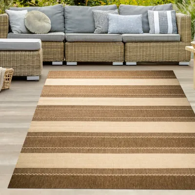 Produktbild von Teppich Sisal Optik Küchenteppich moderner Läufer Flachgewebe gestreift braun beige Größe - 160 x 220 cm