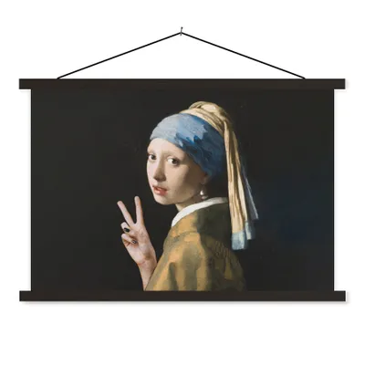 Produktbild von MuchoWow® Textilposter Das Mädchen mit dem Perlenohrring - Johannes Vermeer - Frieden 150x100 cm mit schwarzem Rahmen - Schlafzimmer