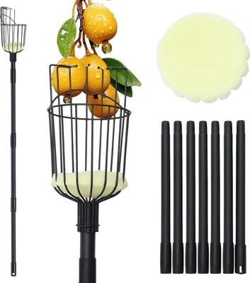 Produktbild von Obstpflücker-Stange mit Korb - verstellbarer Obstpflücker - 1 Stück - schwarz - rostfreier Stahl