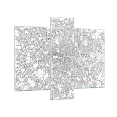 Produktbild von Bilder auf glas - 3 Teile - Stadt Karte London - 95x80cm - Glasbilder - Wandbilder - Bilder - zum Aufhängen bereit - Wanddekoration aus Glas - Glas Bilder - Wandbild auf Glas - GCB95x80-4680