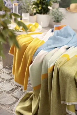 Immagine prodotto di Plaid biederlack, motivo a righe, misto cotone, giallo/blu, dimensioni 130x170 cm
