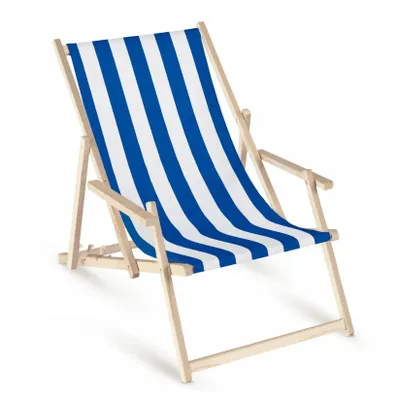 Produktbild von Holz Gartenliege mit Armlehnen – Klappbarer Garten- & Strandliegestuhl Blau – Verstellbare Sonnenliege