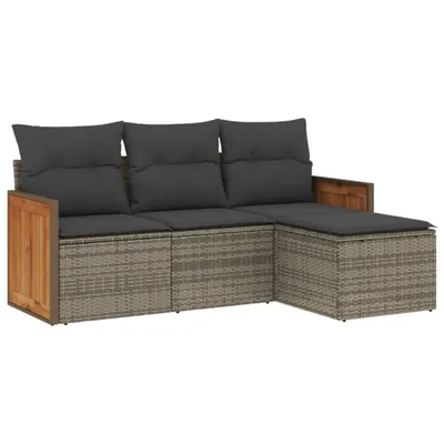 Produktbild von 4-tlg. Garten-Sofagarnitur mit Kissen Grau Poly Rattan
