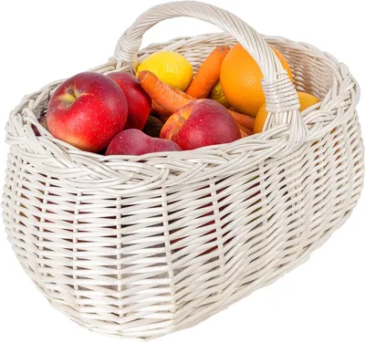 Zdjęcie produktu dla Creative Home Kosz Piknikowy Wiklinowy z uchwytem i oplotem | 45x32x34 cm (+/- 1 cm) |Biały | ręcznie pleciony | na zakupy