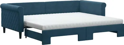 Imagen del producto de Cama nido extensible con colchones, color azul, 90x200 cm, tapizada en terciopelo