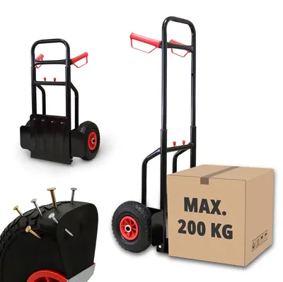 Produktbild von Sackkarre Stapelkarre Transportkarre - Vollgummireifen - Bis 200 kg - Stahl - Klappbar - Zusammengeklappt 81 x 46,5 cm