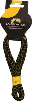 Schnürsenkel "Climbing Laces 150" von La Sportiva; schwarz mit gelben Akzenten; für Kletterschuhe.