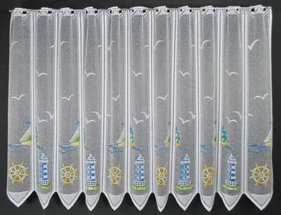 Produktbild von Gardinen Kranzusch Scheibengardine Leuchtturm 90x256,5 cm H/B Blau Grün Gelb Bistrogardine Vorhang Küche 1er Pack