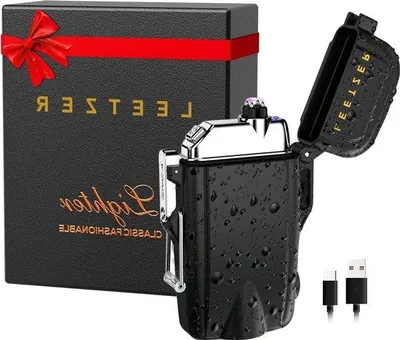 Productafbeelding van Oplaadbare elektrische USB-aansteker - 2-in-1 waterdichte stormlamp met LED-zaklamp - Outdooraccessoires voor wandelen en kamperen - Militaire aansteker - Elektrische kaars - Overlevingsset cadeau voor mannen en vaders