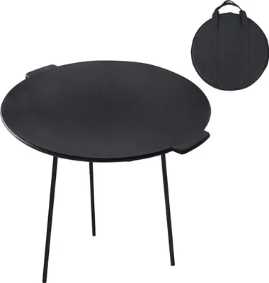Obrázek produktu pro TRMLBE φ 45cm grilovací pánev Litinová grilovací rohož se 3 nohami Grilovací deska Kulatý stojan na holandskou troubu Grilovací pánev včetně úložné tašky Grilovací pánev