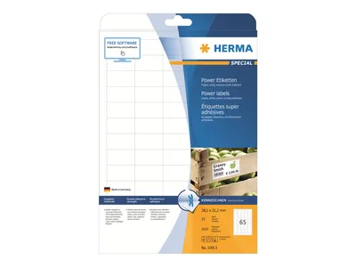 Image de Étiquettes HERMA A4 blanches 38,1x21,2 mm extrêmement adhésives papier mat 1625 pcs.