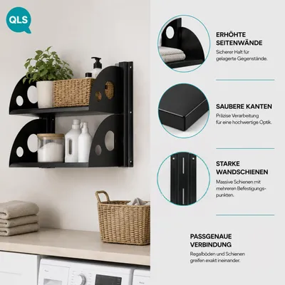 Imagen del producto de Estante de pared QLS, juego de 2 repisas de 60x25 cm, fabricado en acero, ideal para garaje o sótano. Modelo: 11496, Imagen generada por IA