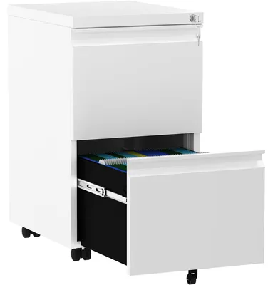 Image de Armoire mobile avec 2 tiroirs verrouillables - Blanc, 51 x 39 x 71 cm