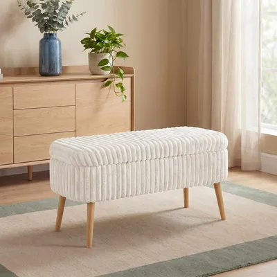 Image de Hanah Home, pouf Toscano de haute qualité, couleur crème, 100% lin, 90 cm | 100% mélaminé