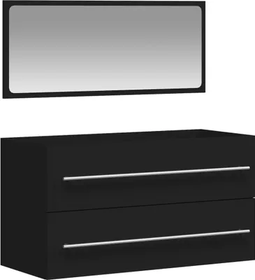 Image de vidaXL Armoire de salle de bain avec miroir Noir Bois composite