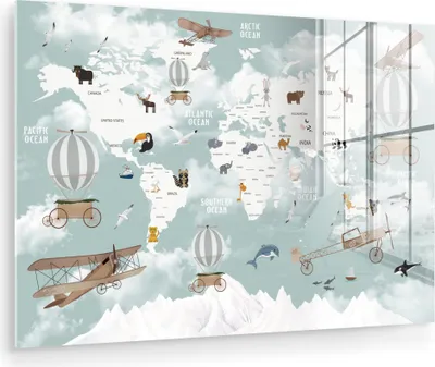 Produktbild von MuchoWow Glasbilder - Bilder auf Wandbild - Foto auf Glas Weltkarte - Kind - Flugzeug 30x20 cm Wanddekoration aus Glas - Acrylglasbild - Acrylbilder - Bilder auf glas wandbild