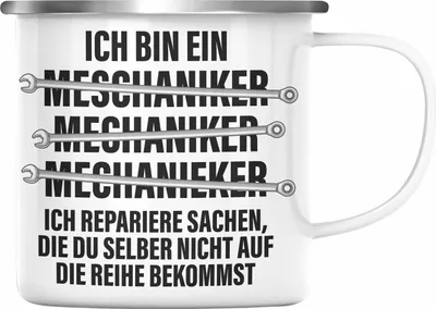 Produktbild von Trendation - KFZ Mechaniker Geschenk Lustig Emaille Tasse Automechaniker Werkstatt Emaille Tasse (Silber)