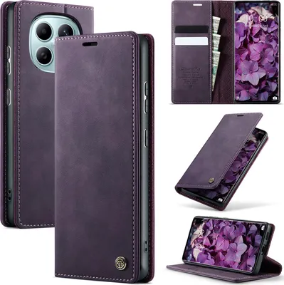 Image de Étui en cuir pour Xiaomi Redmi Note 15 5G/4G, protection RFID, fermeture magnétique, compartiments pour cartes et fonction support Violet