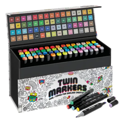 Produktbild von Joya Creative Twinmarkers Set 60 Stück - Alkoholmarker für Erwachsene und Kinder - Doppelseitige Stifte mit Luxus-Aufbewahrungskoffer