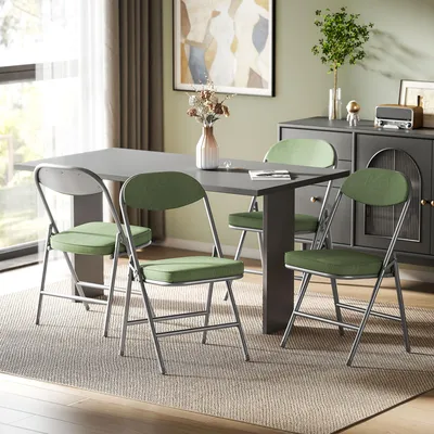 Produktbild von Sweiko 4er-Set gepolsterte Klappstühle, Faltbare Stühle mit Cordbezug, Rückenlehne, Metallrahmen, Grün