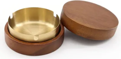 Image de INF Élégant cendrier en bois de noyer avec doublure en acier inoxydable pour maison, hôtel et bureau Or