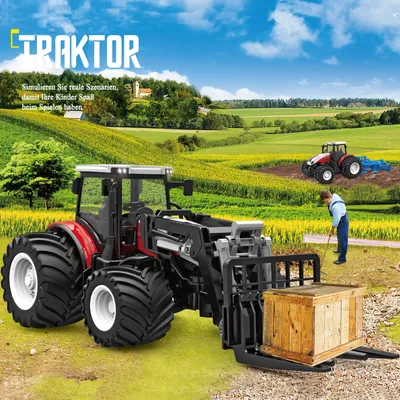 Productafbeelding van RC-tractor, afstandsbedienings-boerderijtrekker, speelgoed geschikt voor kinderen vanaf 3, 4 of 5 jaar, afstandsbedienings-trekker met licht en geluid