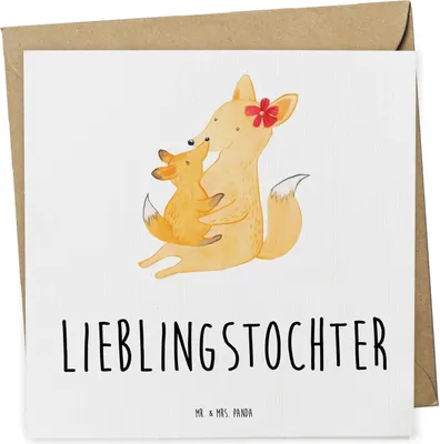 Produktbild von Mr. & Mrs. Panda Grußkarte Fuchs Mama - Weiß - Geschenk, Muttertag, doppelkarte, Glückwunschkarte, Klappkarte, anlasskarte, Schoß, Tochter, faltkarte, Mutter