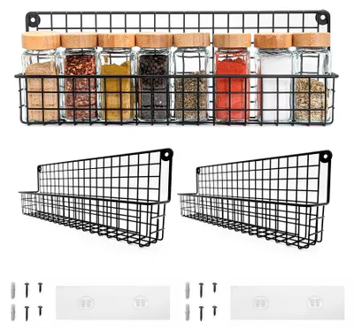 Produktbild von Gewürzregal (2er-Set) zur Wandmontage, bohrfreies Metallregal, selbstklebend, platzsparend