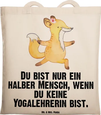 Produktbild von Mr. & Mrs. Panda Jutetasche Yogalehrerin Herz - Transparent - Geschenk, Laptoptasche, Jutebeutel, Tasche, Einkaufstasche, Schultasche, Tote Bag