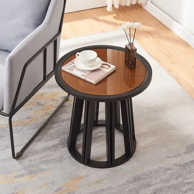 Immagine prodotto di Comodino 'Burgess' 51xØ51 cm con struttura in bambù piano rotondo look nero/noce