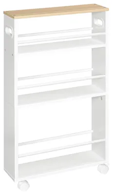 Produktbild von Küchenwagen Servierwagen Rollwagen - 4 Ebenen - Weiß - 45 x 15 x 80 cm - Schmal und platzsparend