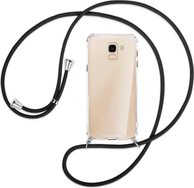 Produktbild von Handykette Backcover-Schutzhülle mit Band (Metall silberfarben) für Samsung Galaxy J6 2018 - schwarz