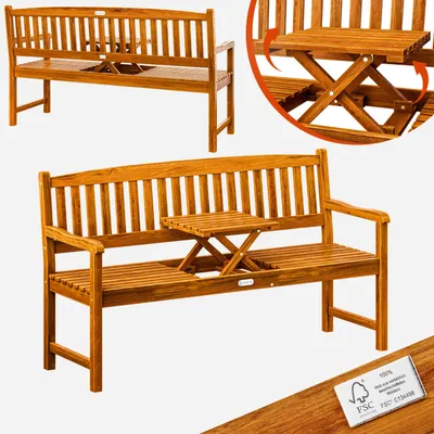 Immagine prodotto di Casaria Panca da Giardino Tavolino Legno Eucalipto FSC®153x57x90cm