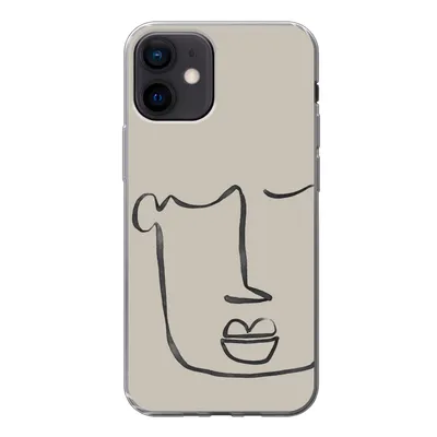 Produktbild von MuchoWow® Handyhülle Schutzhülle Hülle für iPhone 12 Gesicht - Abstrakt - Strichzeichnung Silikon Softcase Handy Hülle - Schutzhülle