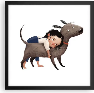 Produktbild von Gerahmtes Poster - Schwarzer Rahmen - Kind Hund Bild - 40x40 cm - Wand Bild - Wanddeko - Wandbilder - Kunstposter - Wandposter - Bilderrahmen - Bilder - Kunstdruck - Wanddekoration - P2BAC40x40-4783